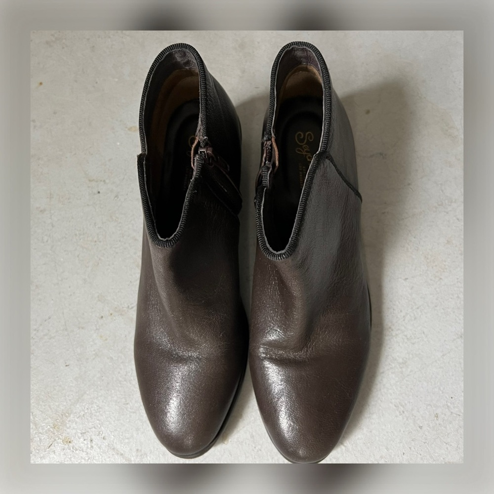 SEYCHELLES leather almond toe ankle boots in dark brown